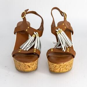 G.I.L.I. Kate Tassel Wedge Sandals US Size 5.5 Leather Cork Platform NEW